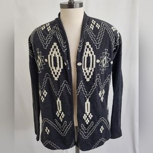 Lucky Brand Lucky Bliss Southwest Embroidered Gray Cardigan Size Small